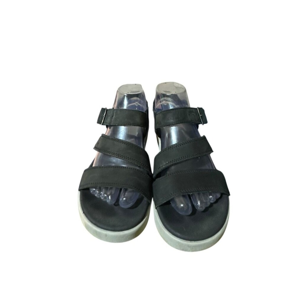 Keen Womens Size 7 Ellecity Natural Black Leather Backstrap Sandals Shoes Wedge